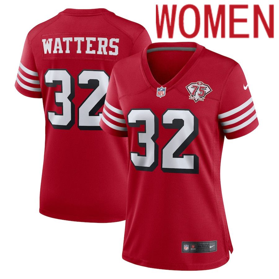 Women San Francisco 49ers 32 Ricky Watters Nike Scarlet 75th Anniversary Alternate Retired Player Game NFL Jersey